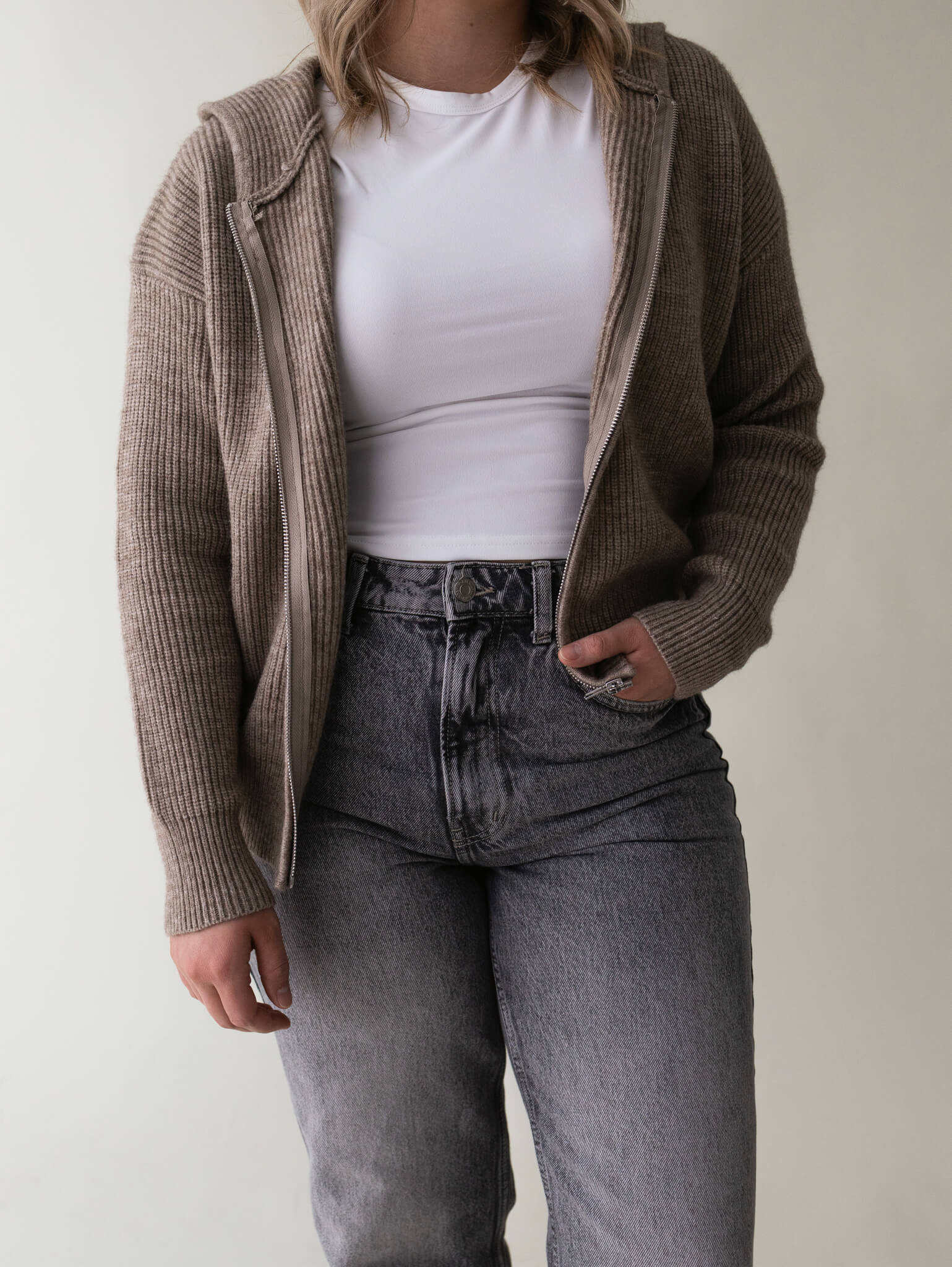 Gray hooded outlet cardigan