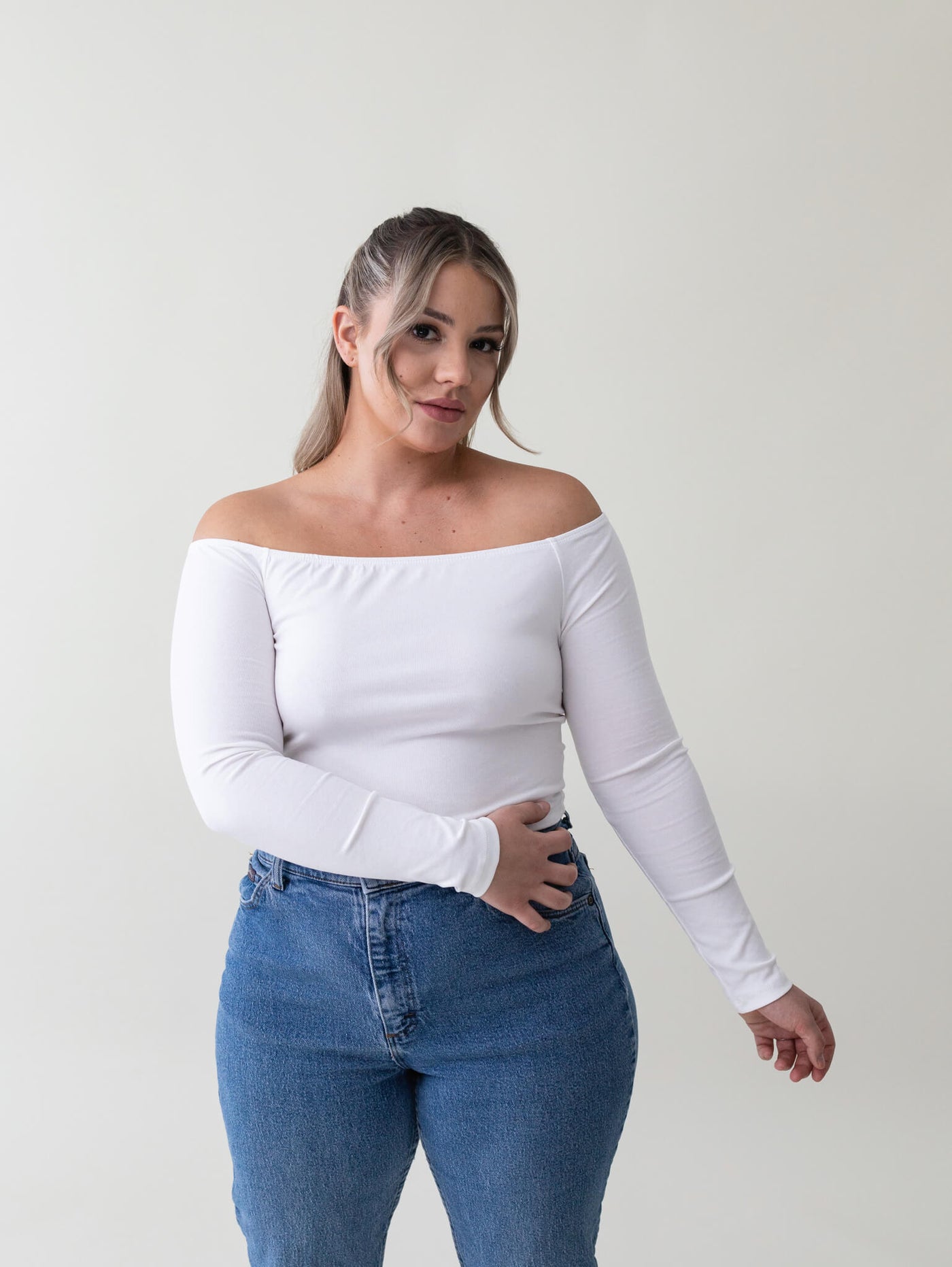 Shop Grey Tones - Desi Off The Shoulder Tee