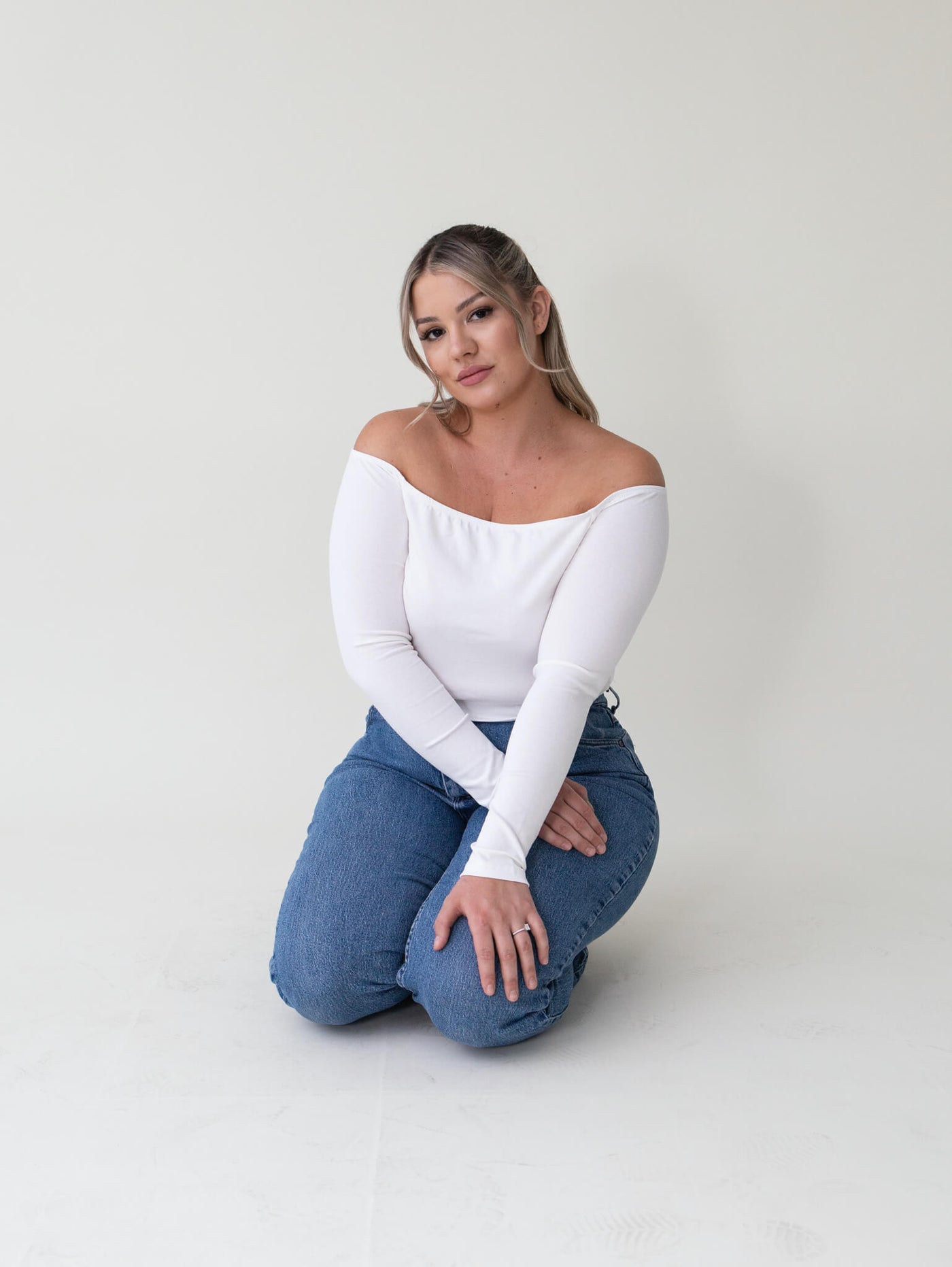 Shop Grey Tones - Desi Off The Shoulder Tee