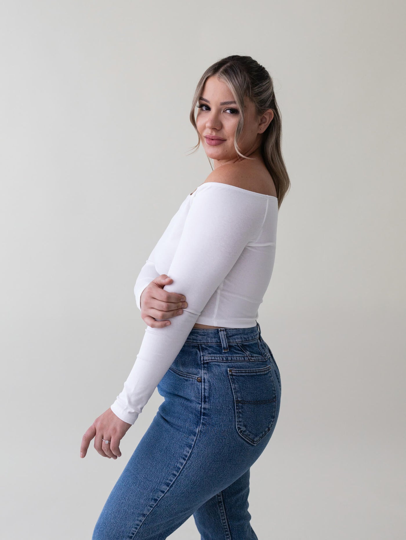 Shop Grey Tones - Desi Off The Shoulder Tee