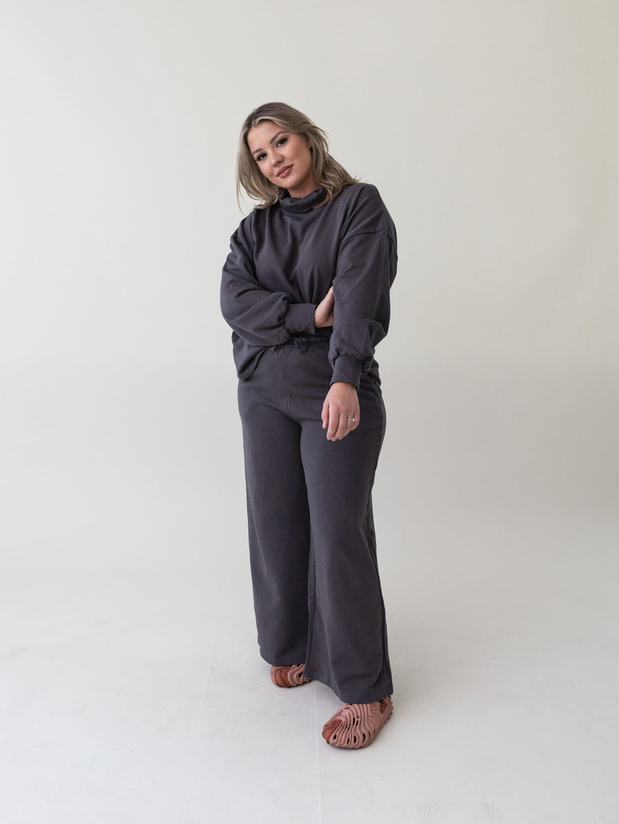 Shop Grey Tones - Elysia Mock Neck Top & Wide Leg Pant Set