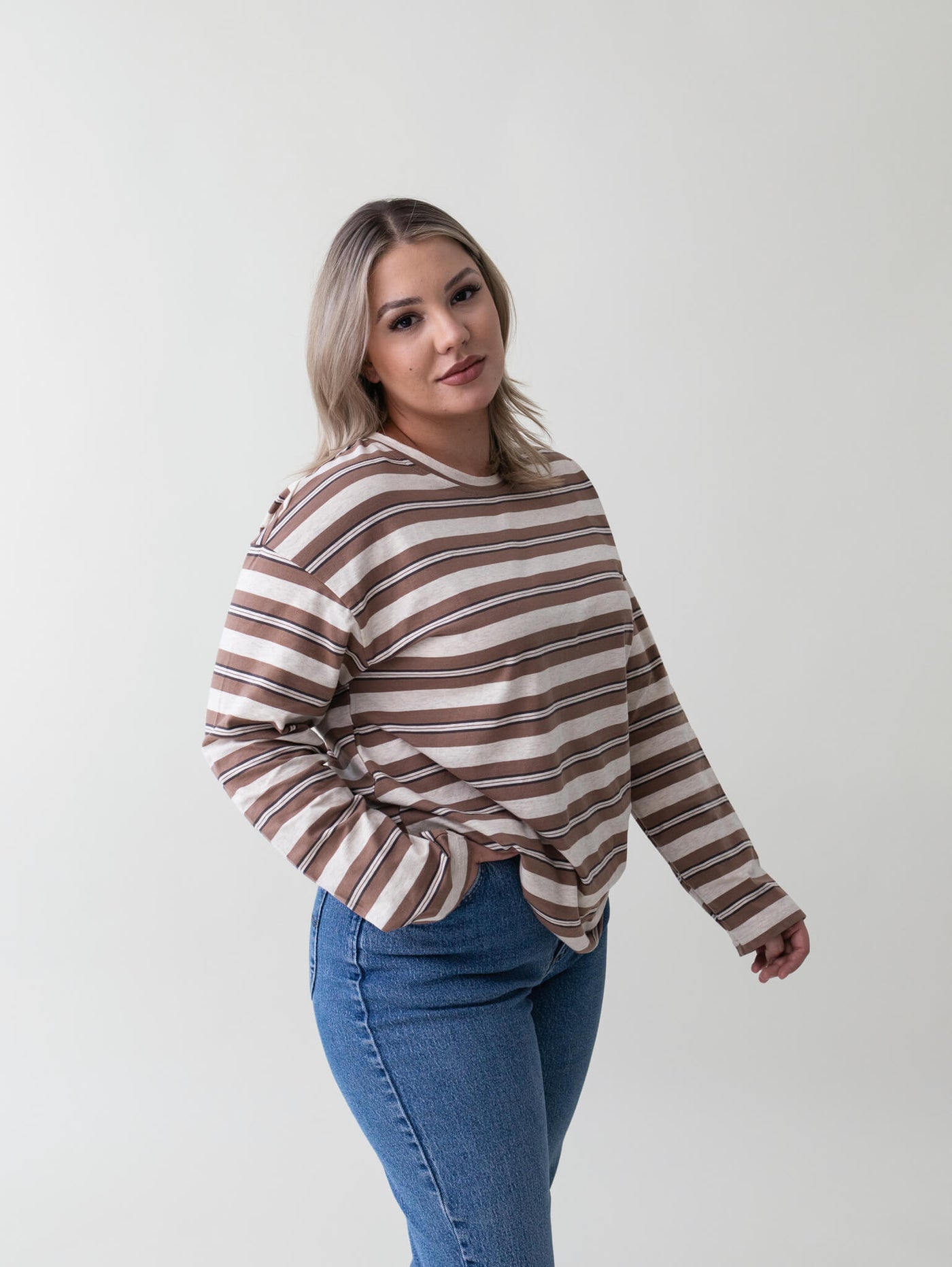 Shop Grey Tones - Marlow Striped Drop Shoulder tee