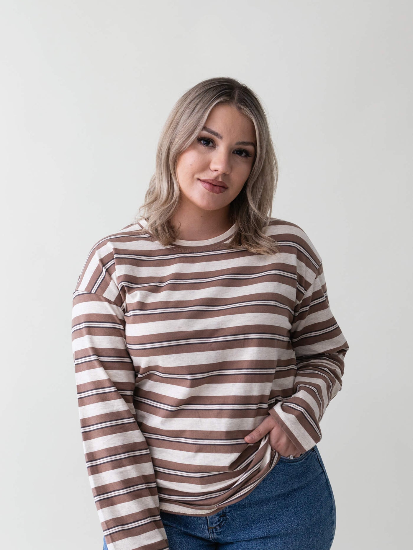 Shop Grey Tones - Marlow Striped Drop Shoulder tee