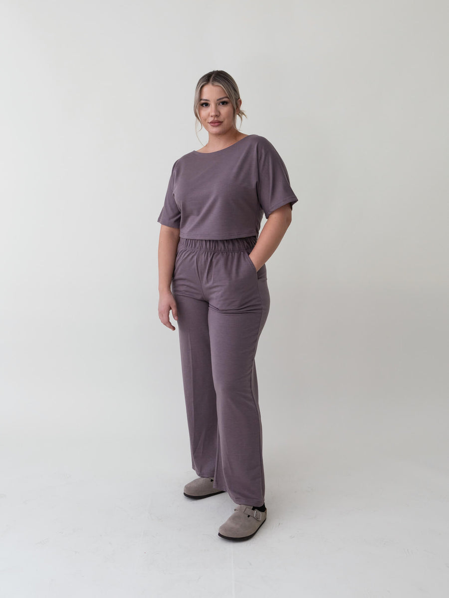 Solara Cropped Boat Neck Top & Wide Leg Pants Set